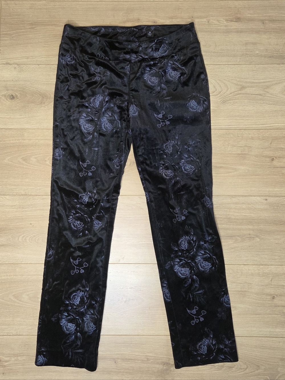 Insight NY Black Velvet Floral Pants Dark Romantic Gothic Stretch Whimsigoth